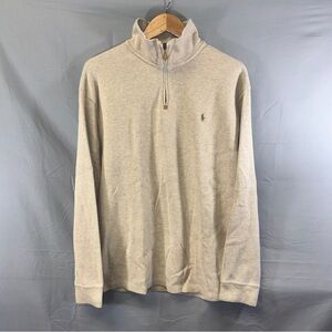 Polo Ralph Lauren Sweater Mens 2XL Beige Quarter Zip Pullover Mock Neck Cotton